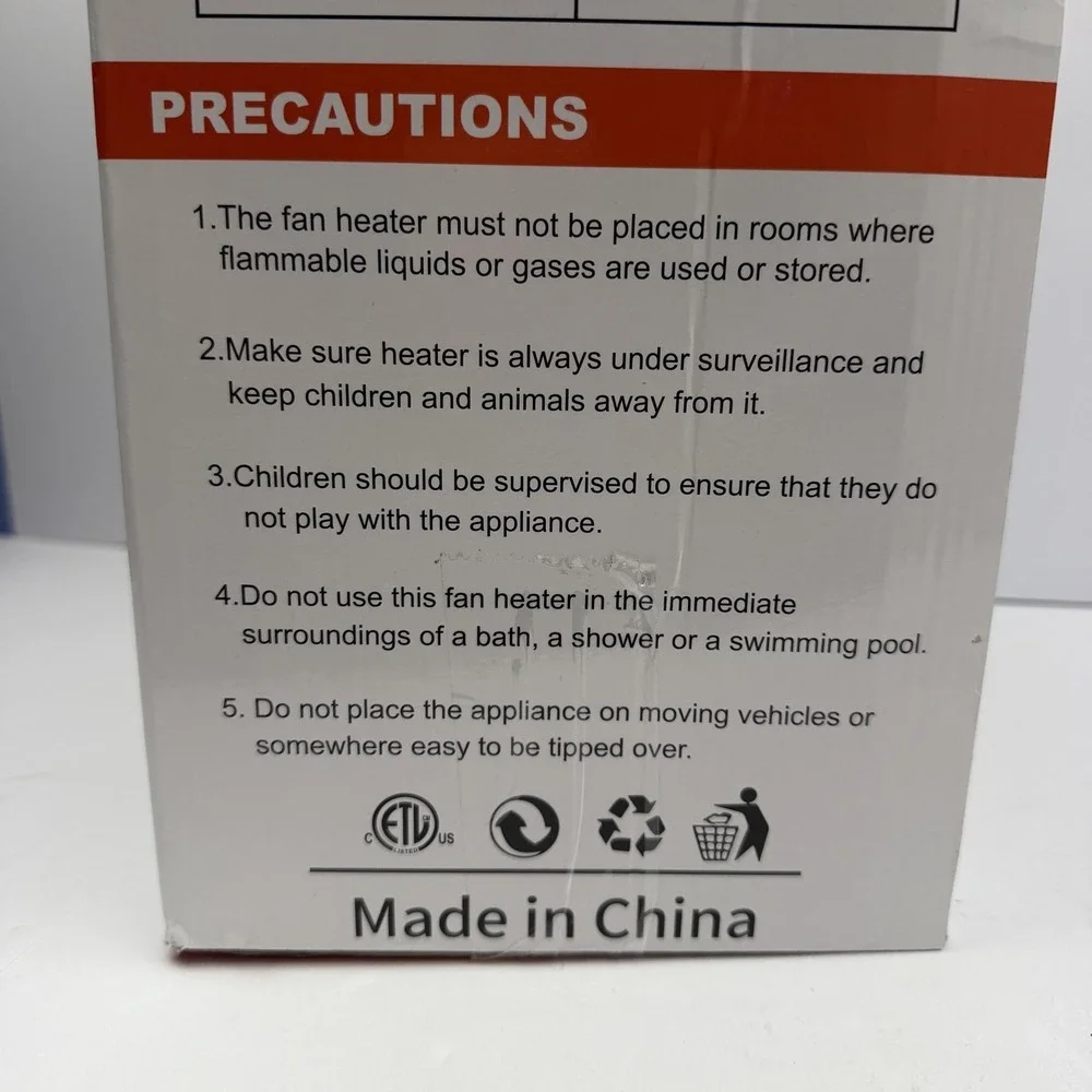 Electric Fan‎ Heater 1500W Portable Steel Black Space Heater Thermostat Open Box
